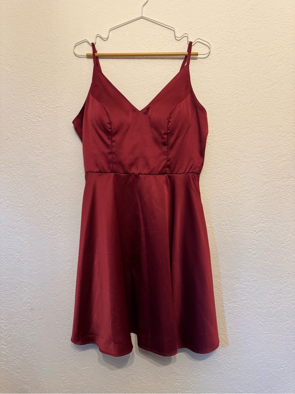 B Darlin Burgundy Satin V-Neck Mini Dress